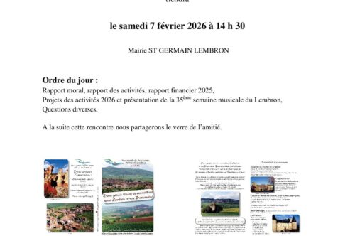 Assemblée Générale – ASPAL – le 7 février 2026 à 14h30 – Mairie de Saint-Germain-Lembron