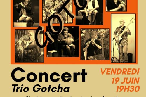 Concert Trio Gotcha – participation libre – vendredi 19 juin 2026 – 19h30 à la LICORNE de ST GERMAIN LEMBRON